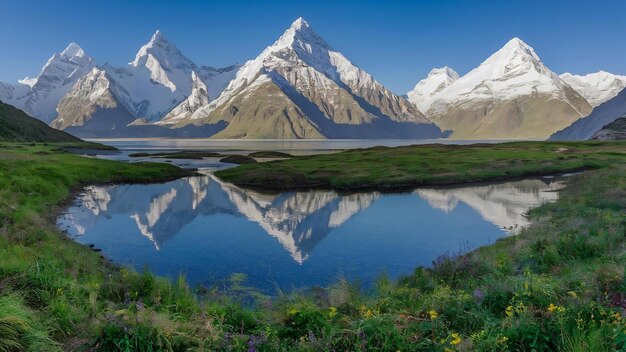 Une photo de paysage de belles montagnes de cholatse à côté d'un plan d'eau dans le khumbu au Népal