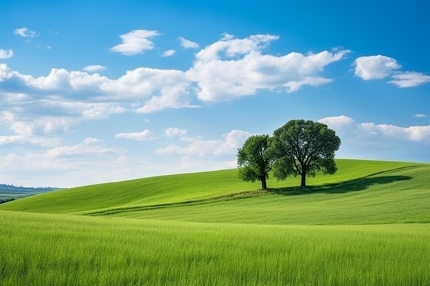 Photo de paysage d'une colline verdoyante avec deux arbres verts à val dorcia toscane italie