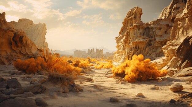 Photo une photo d'un paysage désertique accidenté du soleil du midi.