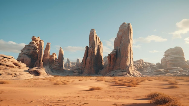 Une photo d'un paysage désertique avec un rocher unique