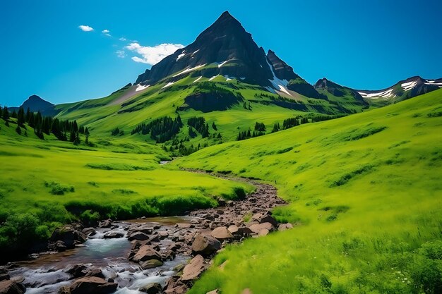 Photo photo d'un paysage de montagne majestueux avec un bleu clair