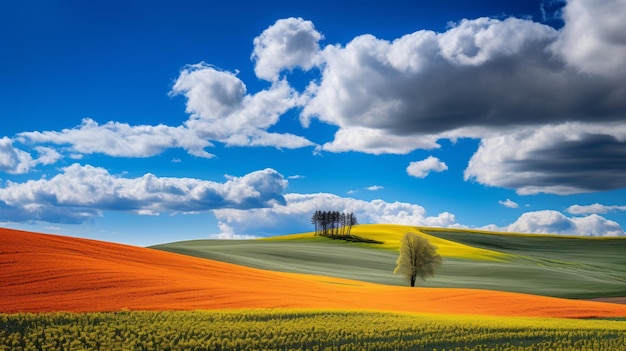 Photo de paysage primée Herbe jaune et bleue dans un style dramatique romantique