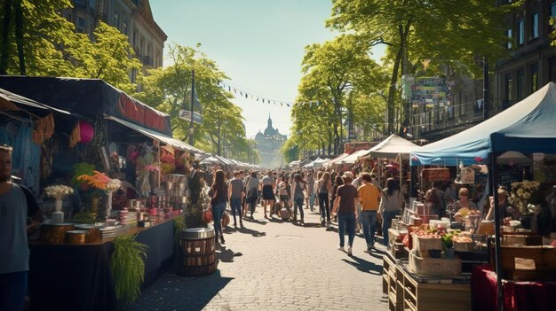 Photo une photo d'un paysage urbain vibrant pendant une rue animée