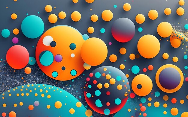 Photo d'une peinture abstraite avec des sphères orange et bleues vibrantes