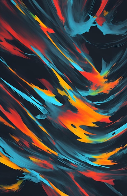 Photo d'une peinture abstraite avec des tourbillons bleus orange et rouges vibrants