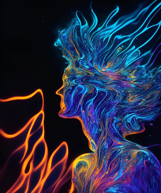 Photo photo d'une peinture d'art au néon vibrante représentant le visage coloré d'une femme