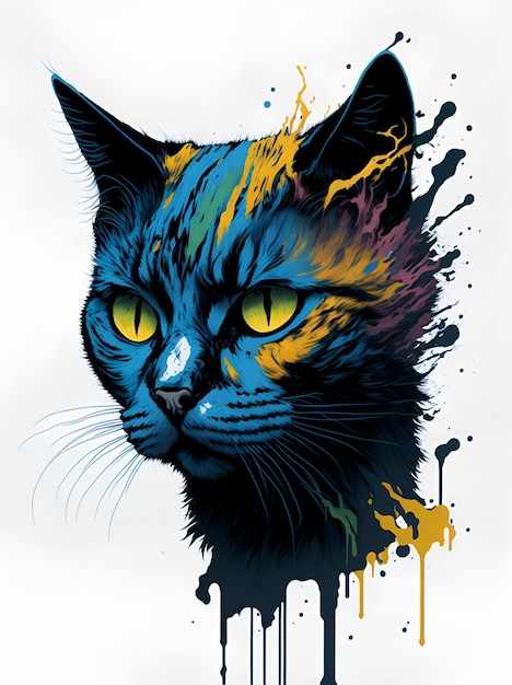 Photo d'une peinture d'un chat avec des yeux jaunes frappants
