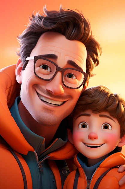 Une photo de père et de fils dans le style Disney Pixar.