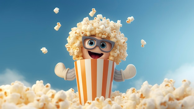 Une photo d'un personnage 3D appréciant un pop-corn