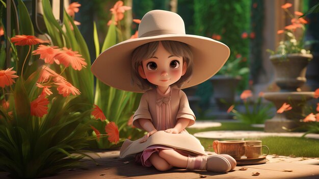 Une photo d'un personnage 3D assistant à une fête de jardin