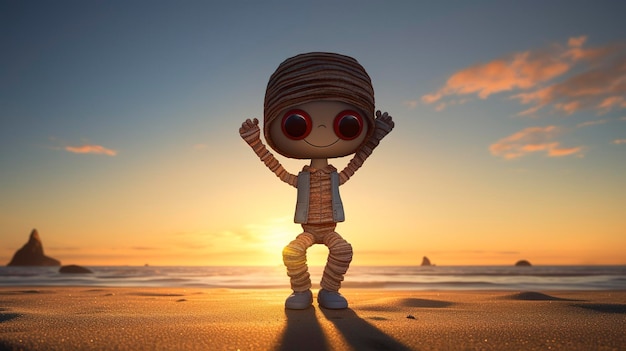 Une photo d'un personnage 3D faisant un handstand sur le rivage