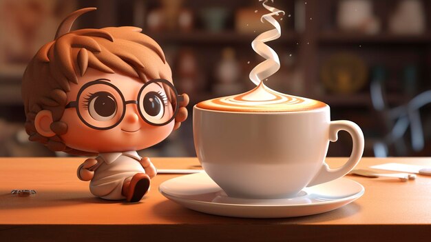 Une photo d'un personnage 3D avec un kit d'art latte