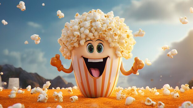 Une photo d'un personnage 3D avec un pop-corn géant