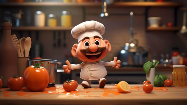 Une photo d'un personnage 3D pratiquant une cuisine saine