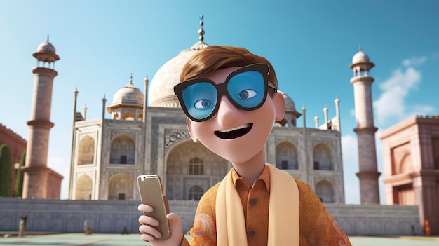 Une photo d'un personnage 3D prenant un selfie avec des lunettes de soleil