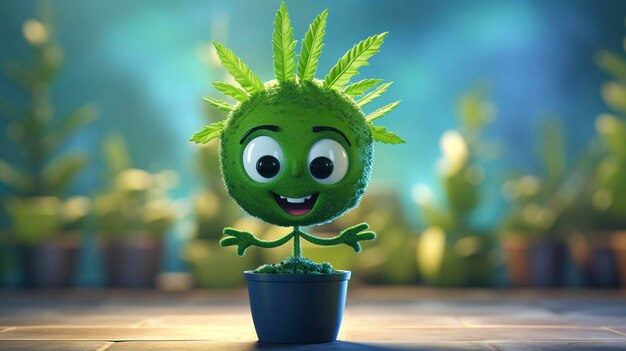 Photo une photo d'un personnage 3d avec une publicité pour une plante de cannabis