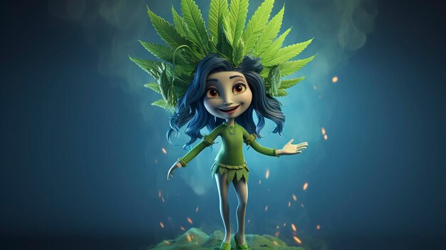 Photo une photo d'un personnage 3d avec un sup de feuille de cannabis