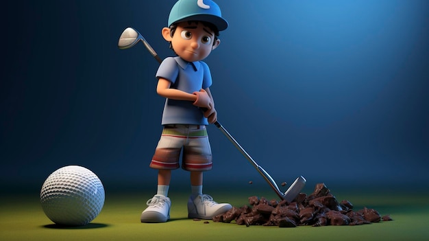 Une photo d'un personnage 3D tenant un club de golf