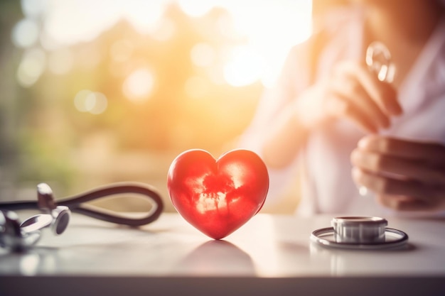 Photo d'une personne faisant un bilan de santé cardiaque Journée mondiale de la santé bokeh AI générative