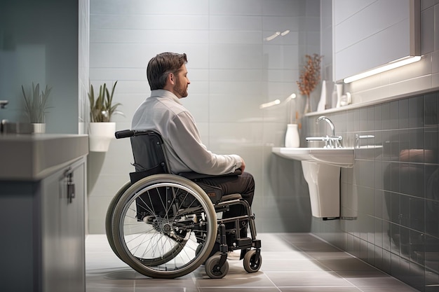 Une photo d'une personne à mobilité limitée utilisant le Shampoo Cap dans son fauteuil roulant