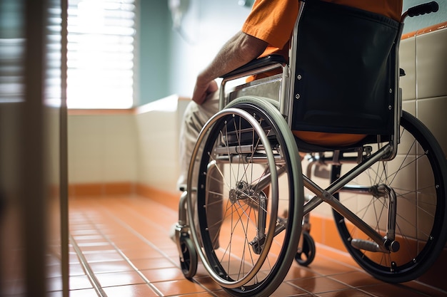 Une photo d'une personne à mobilité limitée utilisant le Shampoo Cap dans son fauteuil roulant