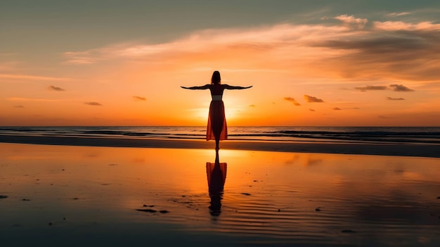 Photo photo d'une personne pratiquant le yoga sur la plage trouvant la paix intérieure et l'équilibre