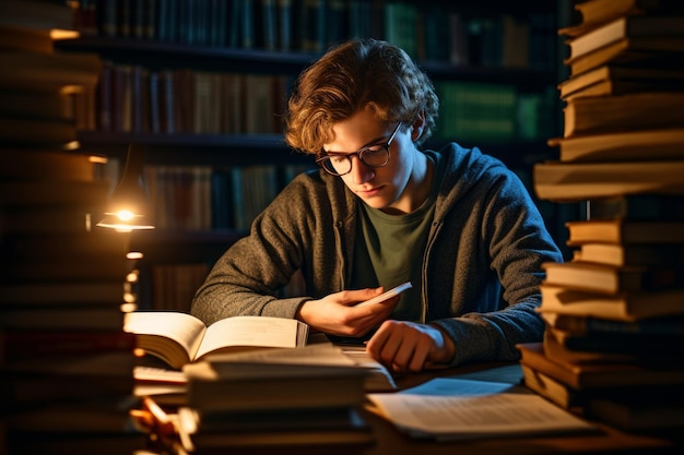 Photo photo d'une personne qui étudie diligemment avec des manuels d'intelligence artificielle générative