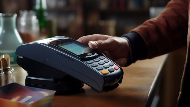 Une photo d'une personne utilisant une carte de crédit à un terminal