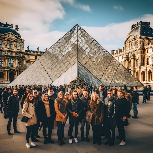 Photo de personnes devant le Louvre à Paris, en France