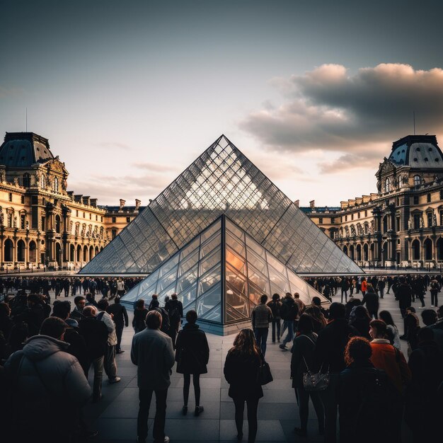 photo de personnes devant le Louvre à Paris, France