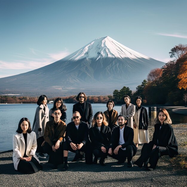 Photo de personnes devant le mont Fuji au Japon