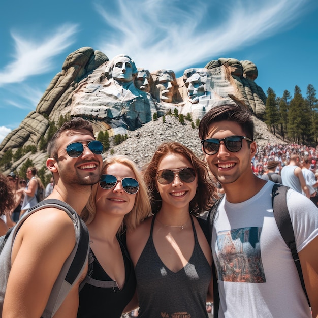 Photo de personnes devant le mont Rushmore aux États-Unis