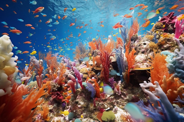 Une photo de personnes faisant du snorkeling dans des récifs coralliens colorés