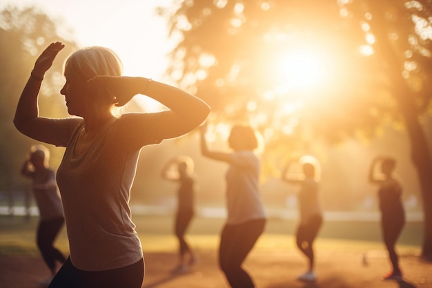 Photo de personnes faisant de l'exercice à l'extérieur Journée mondiale de la santé bokeh AI générative