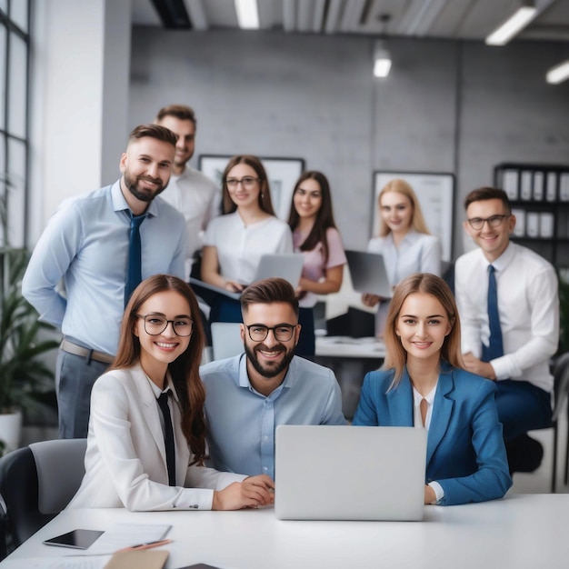 photo de personnes avec des ordinateurs portables au bureau