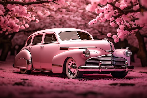 Photo de pétales de fleurs de cerisier sur une voiture vintage