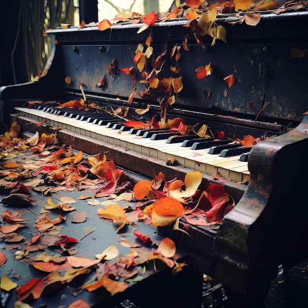 Une photo de pétales sur un piano