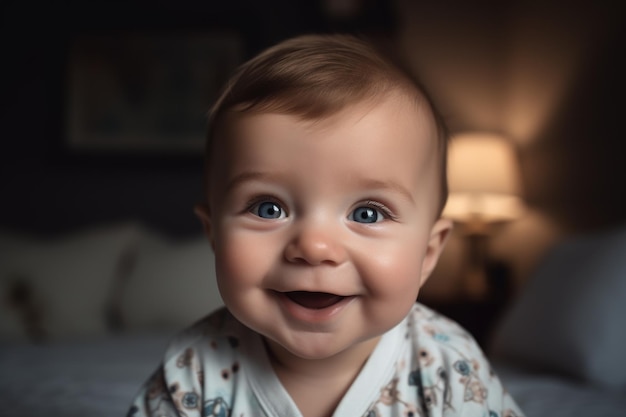 Photo d'un petit garçon heureux souriant à la caméra créé avec une IA générative