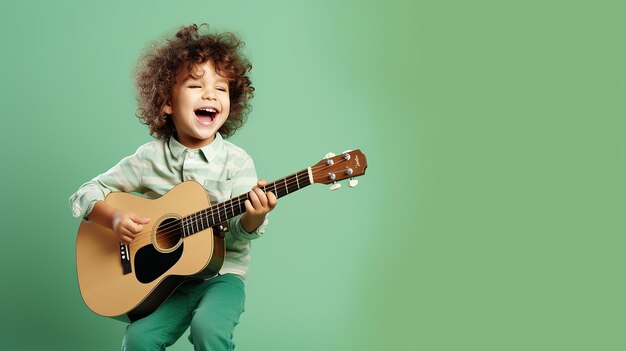 Photo photo d'un petit garçon mignon jouant de la guitare