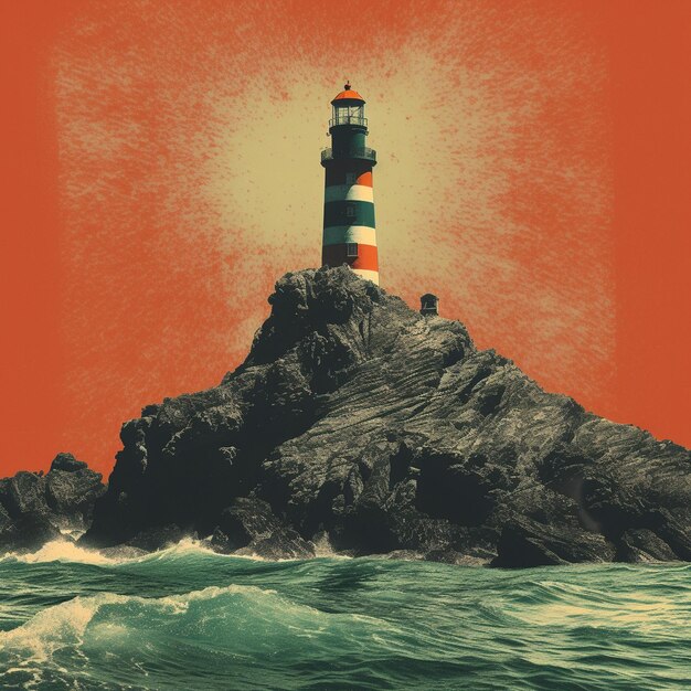 Photo une photo d'un phare sur fond rouge