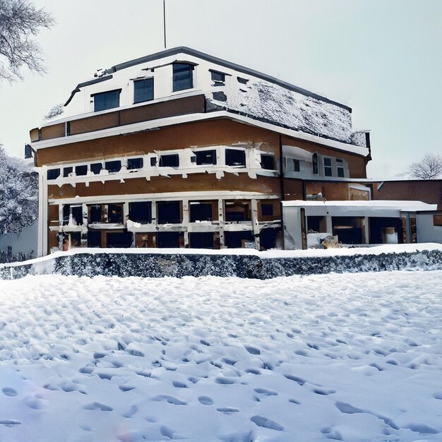 Photo photo d'un bâtiment avec beaucoup de neige au sol ai générative