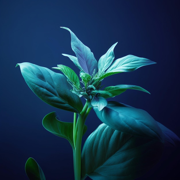 Photo une photo bleue et verte d'une plante avec une fleur sur itai générée