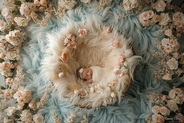 Photo photo de photographie de nouveau-né décoration d'arrière-plan préparée pour le tournage bébé nouveau-né endormi