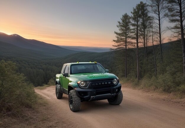 Photo d'un pick-up futuriste et moderne dans le paysage