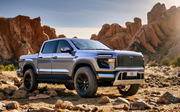 Photo d'un pick-up futuriste et moderne dans le paysage