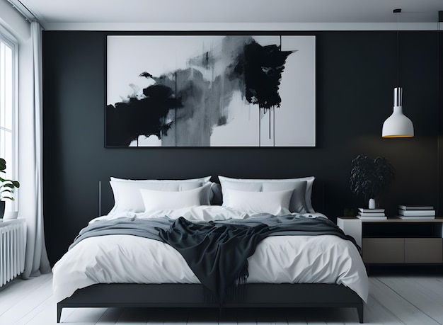 Photo d'une pièce élégante et moderne avec de la peinture sur le mur de la chambre noire ai générative