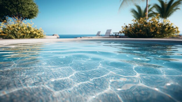 Une photo d'une piscine avec de l'eau bleue claire