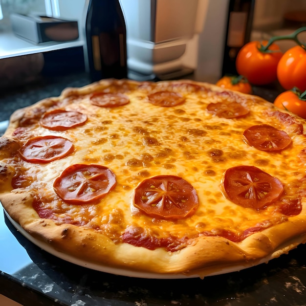 Photo de pizza sur une planche de bois et vue de côté de table fond noir