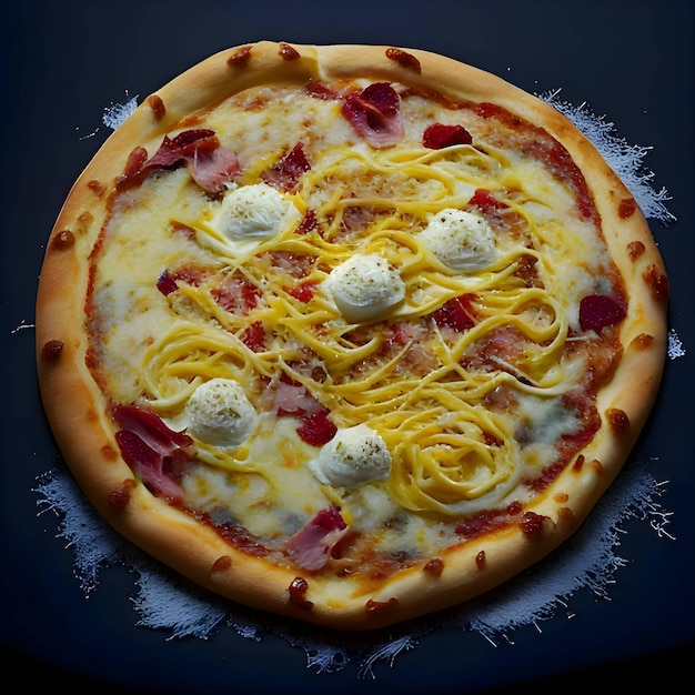 Photo de pizza sur planche de bois et vue de dessus de table