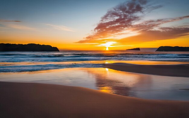 Photo de la plage du paradis pendant la journée avec le coucher du soleil